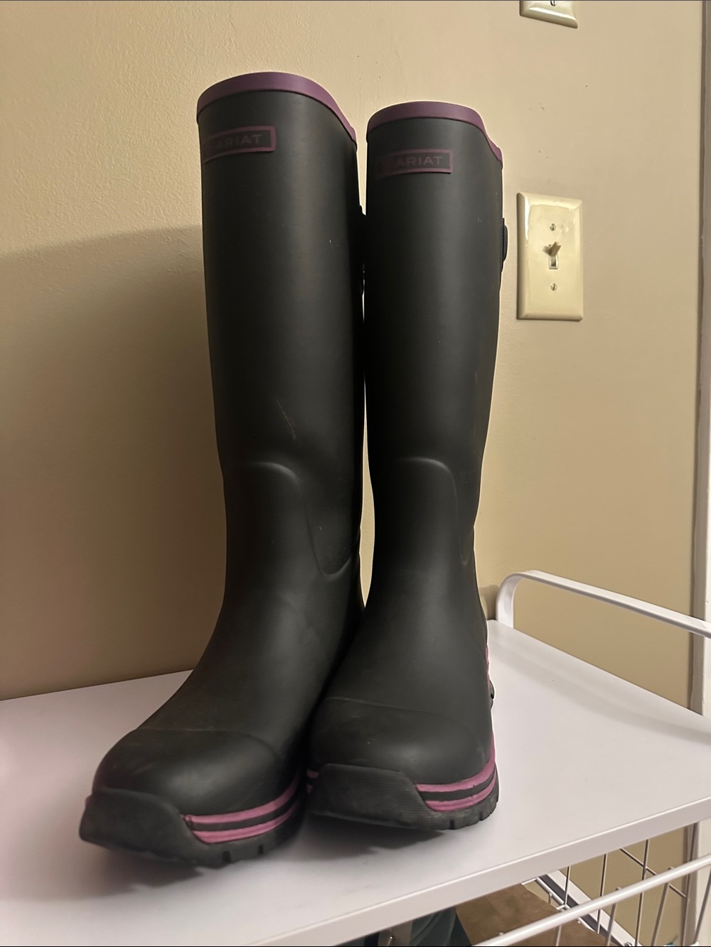 Ariat Black Rain Boots with Purple Trim - Women's Tall